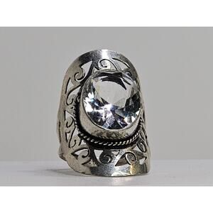 Extravagant Large Handmade Costume Ring With Oval Clear Stone Size 8.25